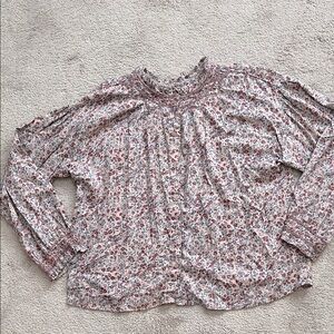 Bohemian Multicolor Floral Blouse with Smocked Cuffs and Collar- size XL